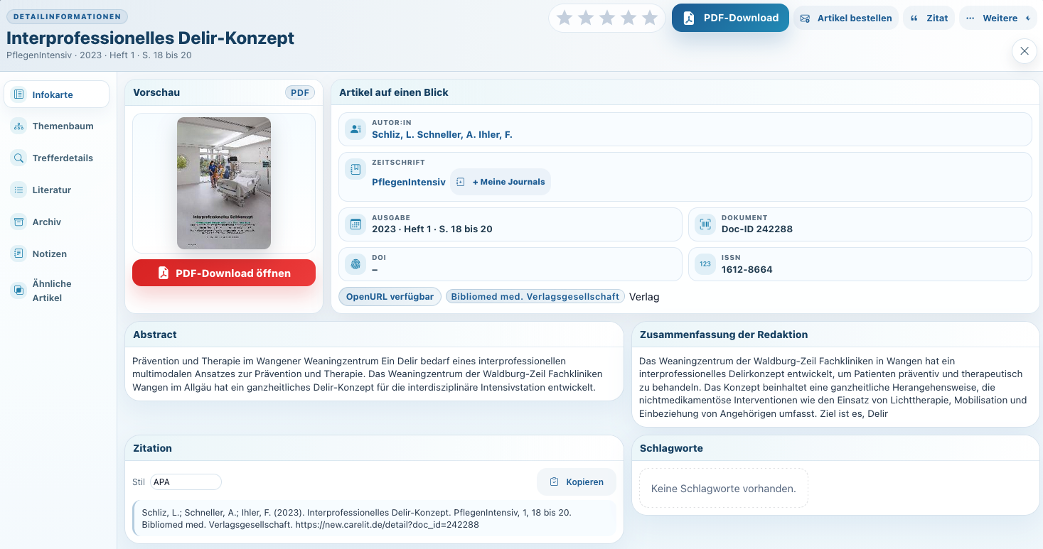 Alle wichtigen Artikeldaten öffnen sich ohne Seitenwechsel.