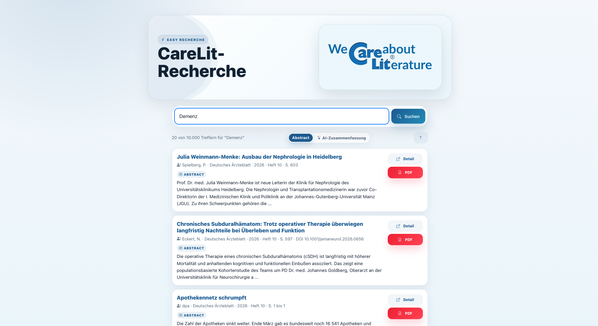 Recherche funktioniert auch unterwegs elegant.