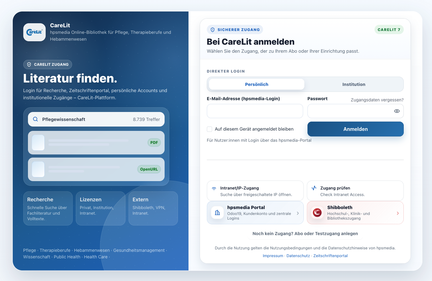 Einzelzugänge und Institutionen finden ihren passenden Einstieg.