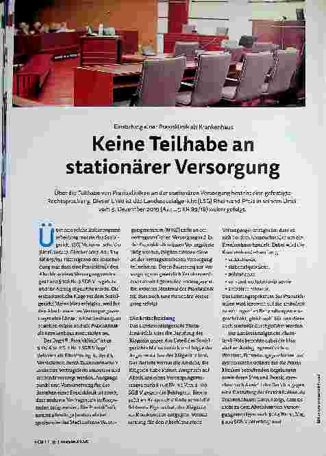 Vorschauseite 1: Einstufung einer Praxisklinik als Krankenhaus. Keine Teilhabe an stationärer Versorgung.