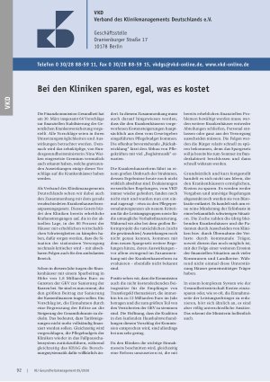 Vorschauseite 1: Bei den Kliniken sparen, egal, was es kostet