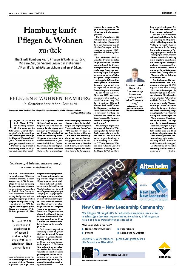 Vorschauseite 1: Hamburg kauft Pflegen & Wohnen zurück.