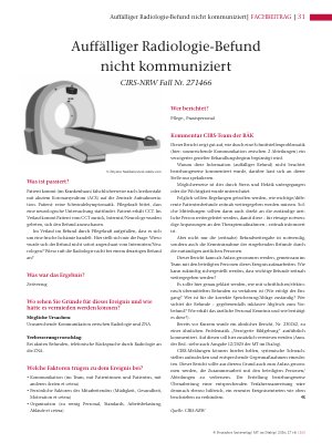 Vorschauseite 1: Auffälliger Radiologie-Befund nicht kommuniziert CIRS-NRW Fall Nr. 271466