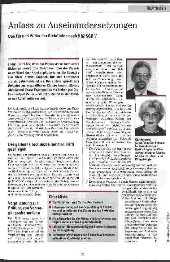 Vorschauseite 1: Anlass zu Auseinandersetzungen Das Für und Wider der Richtlinien nach § 92 SGB V