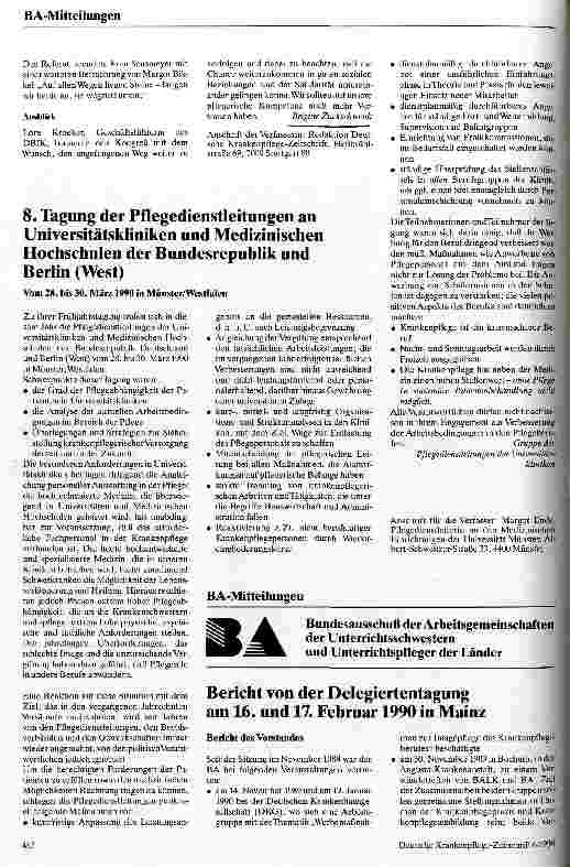 Vorschauseite 4: 2. Deutscher Krebskrankenpflegekongreß vom Dt. Berufsverband für Krankenpflege DBfK vom 6.-8.März 1990 in Mainz