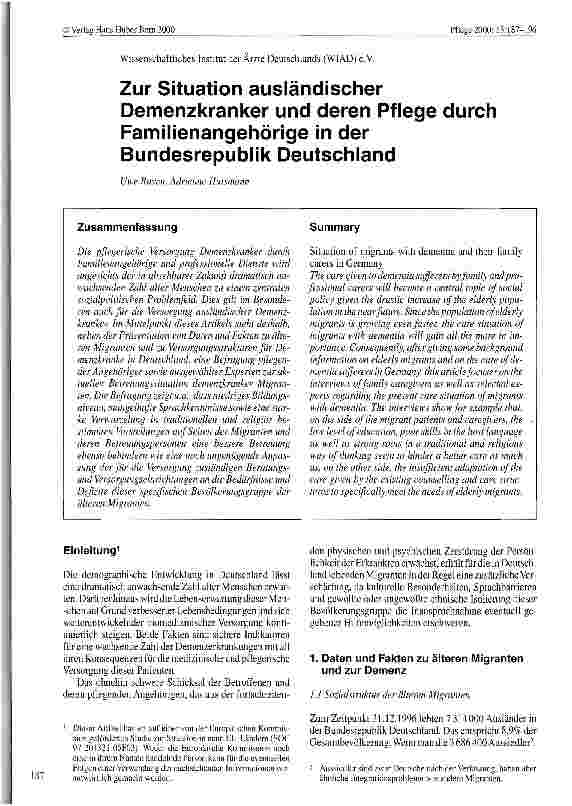 Vorschauseite 1: Zur Situation ausländischer Demenzkranker und deren Pflege durch Familienangehörige in de BRD