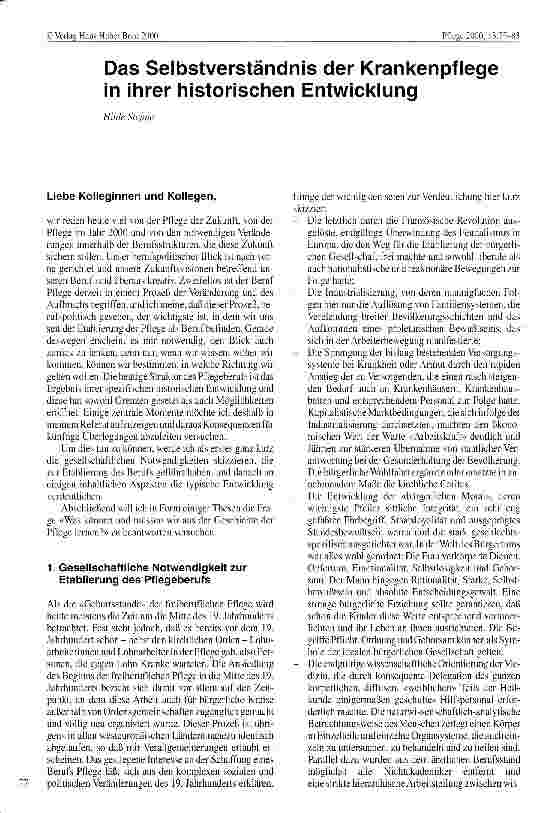 Vorschauseite 1: Das Selbstverständnis der Krankenpflege in ihrer historischen Entwicklung
