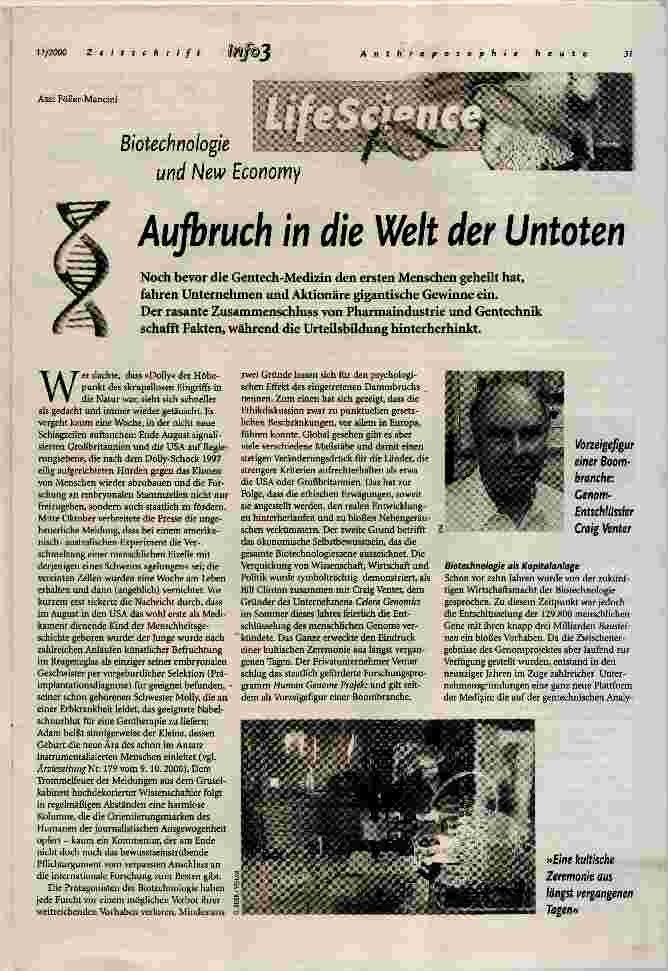 Vorschauseite 1: Aufbruch in die Welt der Untoten Biotechnologie und New Economy