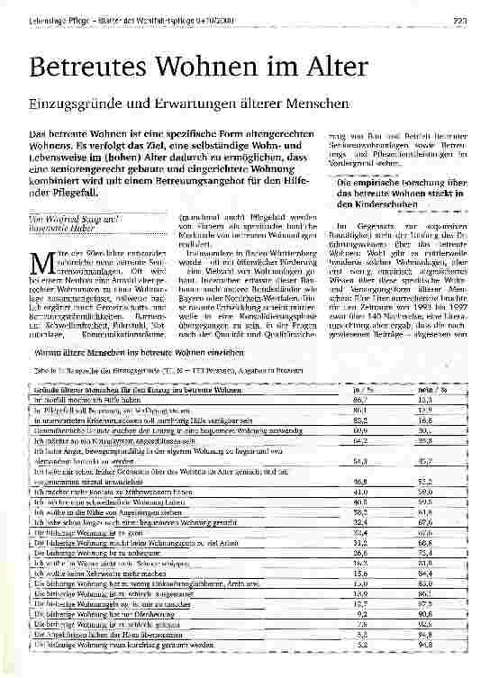 Vorschauseite 1: Betreutes Wohnen im Alter Einzugsgründe und Erwartungen älterer Menschen