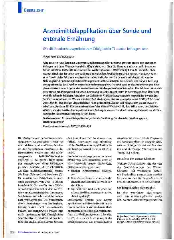 Vorschauseite 1: Arzneimittelapplikation über Sonde und enterale Ernährung