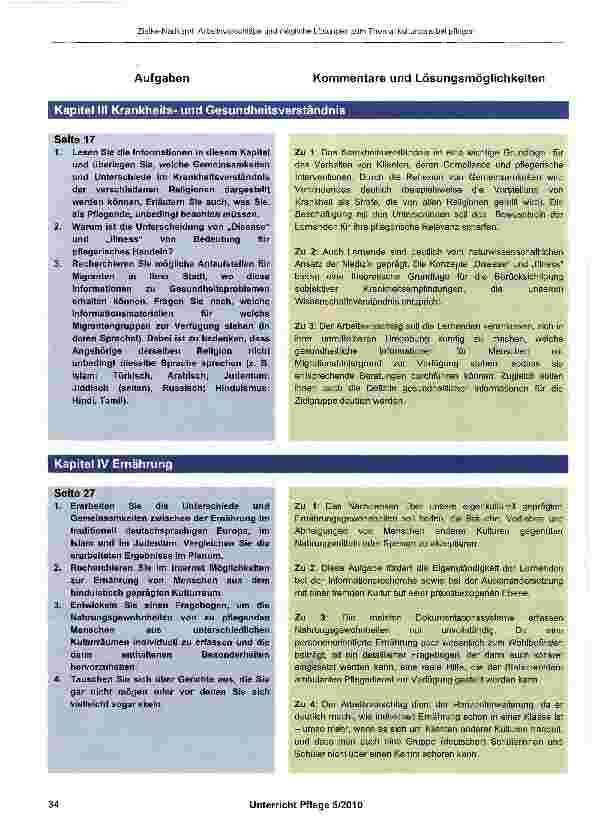 Vorschauseite 3: Arbeitsvorschläge und mögliche Lösungen zum Thema: kultursensibel pflegen