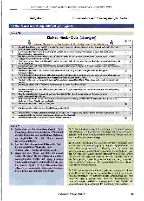 Vorschauseite 4: Arbeitsvorschläge und mögliche Lösungen zum Thema: kultursensibel pflegen