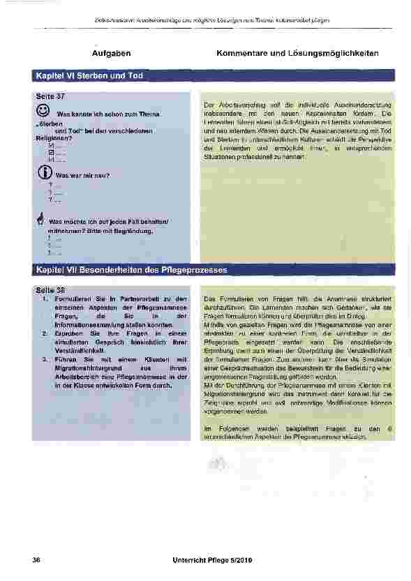 Vorschauseite 5: Arbeitsvorschläge und mögliche Lösungen zum Thema: kultursensibel pflegen