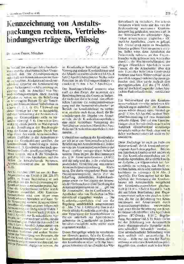 Vorschauseite 1: Kennzeichen von Anstaltspackungen rechtens, Vertriebsbindungsverträge überflüssig
