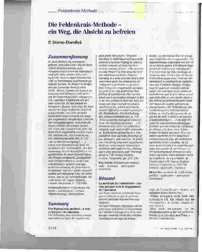 Vorschauseite 1: Die Feldenkrais-Methode -ein Weg, die Absicht zu befreien