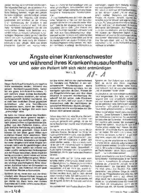 Vorschauseite 5: Humanität im Krankenhausutopische Träumerei oder Rückbesinnung? Menschlichkeit läßt sich in vielen Fällen ohne Kosten realisieren