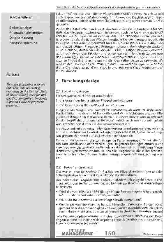 Vorschauseite 2: Berufsund Qualifikationsprofil der Pflegedienstleitungen in niedersächsischen Krankenhäusern
