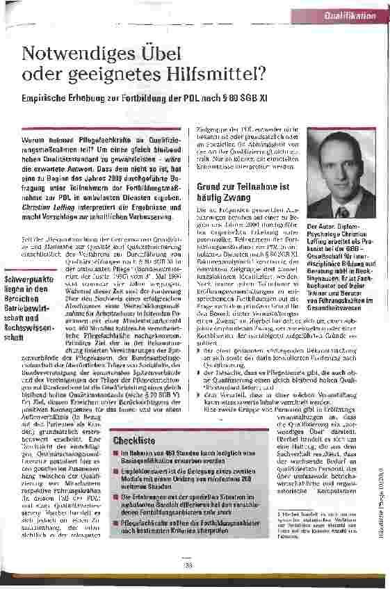 Vorschauseite 1: Notwendiges Übel oder geeignetes Hilfsmittel? Empirische Erhebung zur Fortbildung der PDL nach § 80 SGB XI