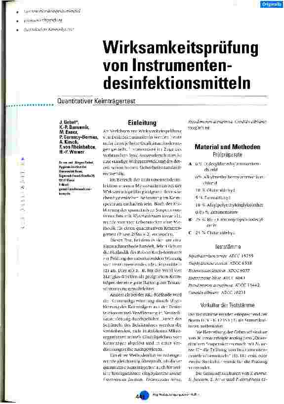 Vorschauseite 1: Wirksamkeitsprüfung von Instrumentendesinfektionsmitteln