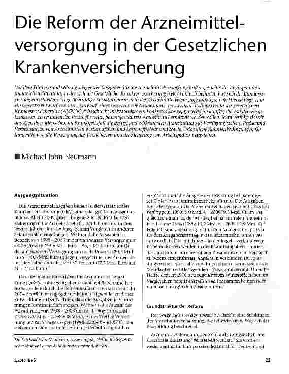 Vorschauseite 1: Die Reform der Arzneimittelversorgung in der Gesetzlichen Krankenversicherung