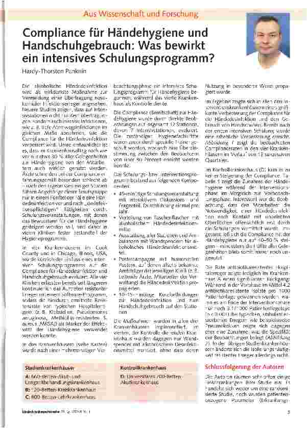 Vorschauseite 1: Compliance für Händehygiene und Handschuhgebrauch: Was bewirkt ein intensives Schulungsprogramm?