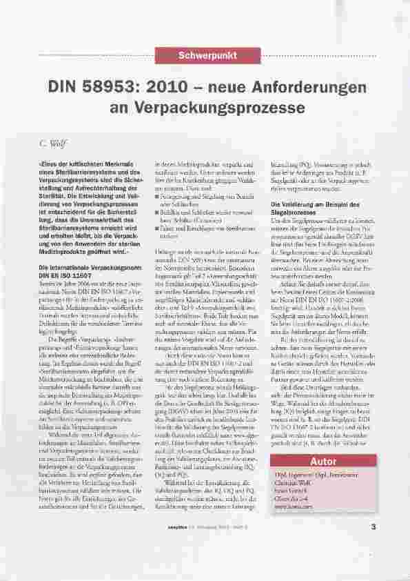 Vorschauseite 1: DIN 58953: 2010 - neue Anforderungen an Verpackungsprozesse