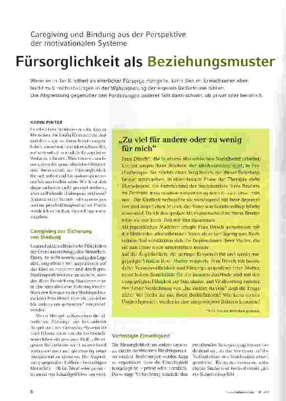Vorschauseite 1: Caregiving und Bindung aus der Perspektive der motivationalen SystemeFürsorglichkeit als Beziehungsmuster