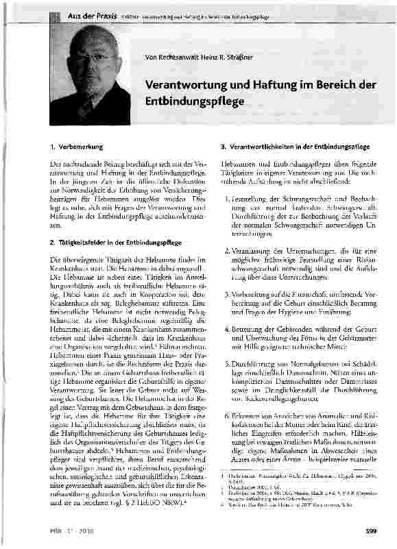 Vorschauseite 1: Verantwortung und Haftung im Bereich der Entbindungspflege