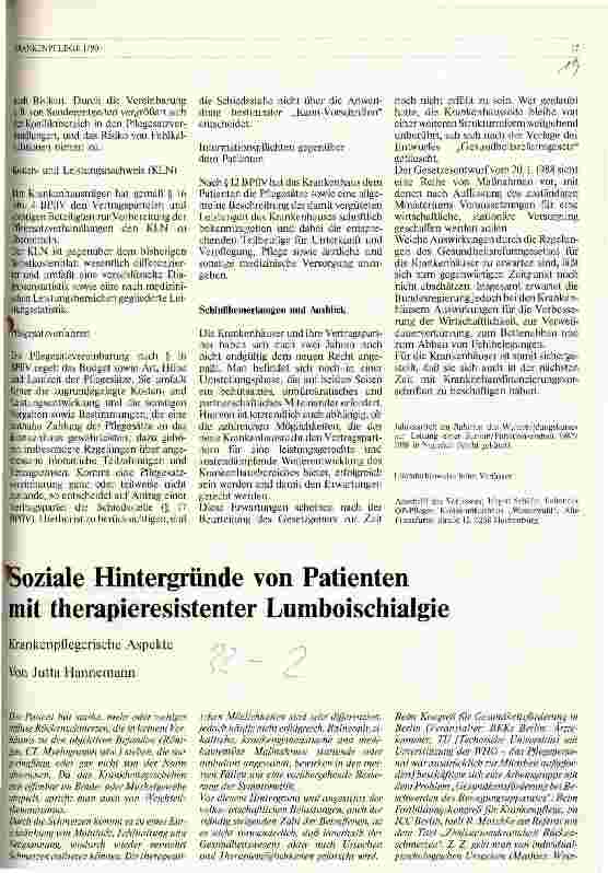 Vorschauseite 1: Soziale Hintergründe von Patienten mit therapieresistenter Lumboischialgie
