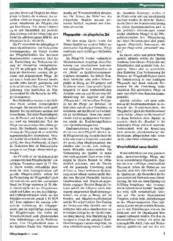 Vorschauseite 2: Die Pflegeversicherung - Impuls oder Barriere für die Pflege?
