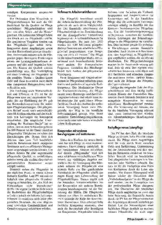 Vorschauseite 3: Die Pflegeversicherung - Impuls oder Barriere für die Pflege?