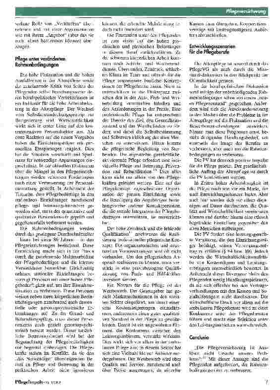 Vorschauseite 4: Die Pflegeversicherung - Impuls oder Barriere für die Pflege?
