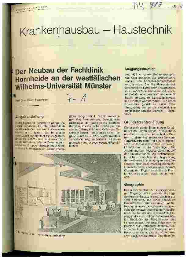 Vorschauseite 1: Der Neubau der Fachklinik Hornheide an der westfälischen Wilhelms-Universität Münster