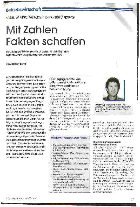 Vorschauseite 1: Mit Zahlen Fakten schaffen Das richtige Zahlenmaterial entscheidet über das Ergebnis von Vergütungsverhandlungen, Teil 1
