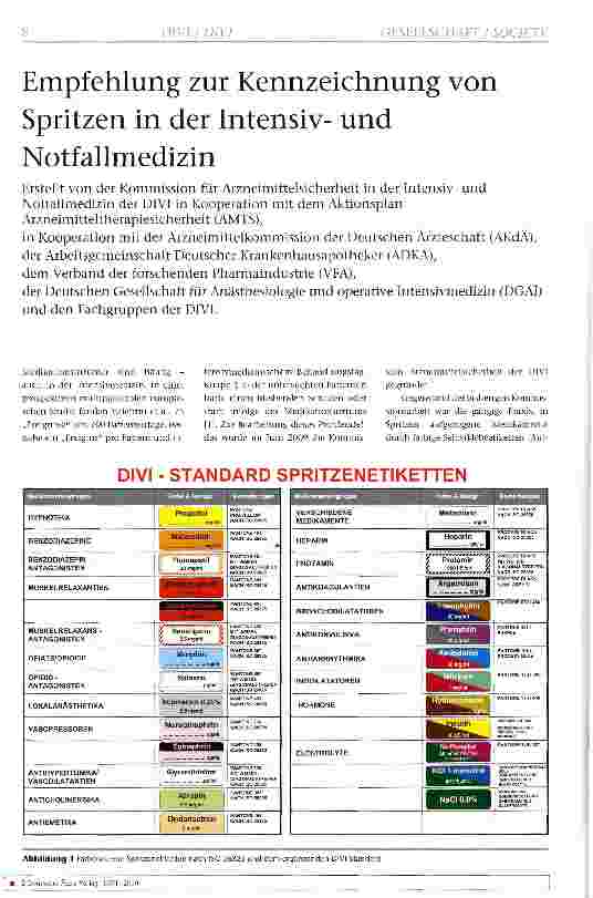Vorschauseite 1: Empfehlung zur Kennzeichnung von Spritzen in der Intensivund Notfallmedizin