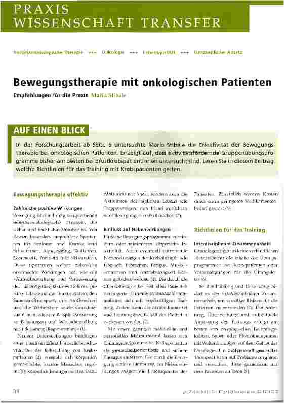 Vorschauseite 1: Bewegungstherapie mit onkologischen Patienten