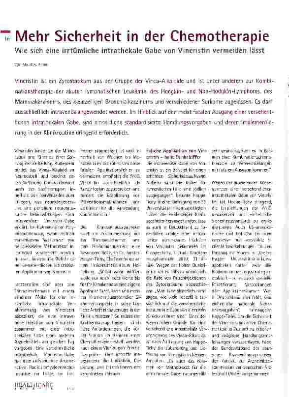 Vorschauseite 1: Mehr Sicherheit in der Chemotherapie