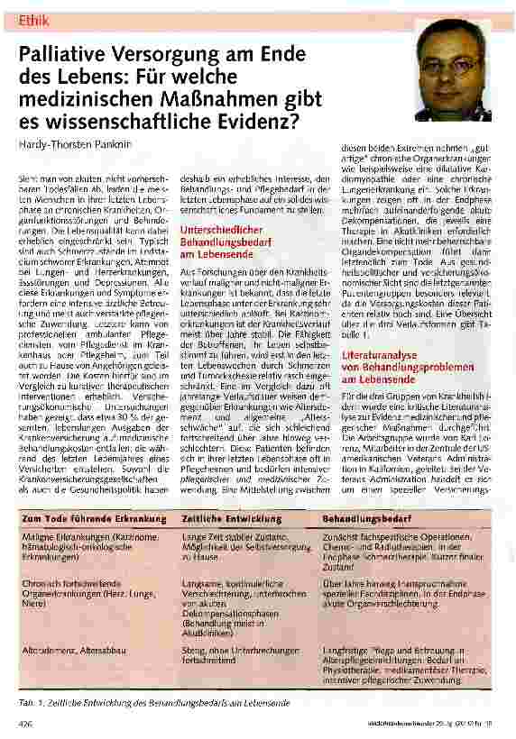 Vorschauseite 1: Palliative Versorgung am Ende des Lebens: Für welche medizinischen Maßnahmen gibt es wissenschaftliche Evidenz?