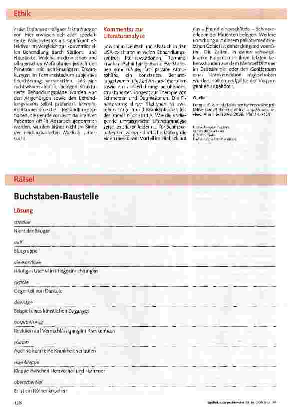 Vorschauseite 3: Palliative Versorgung am Ende des Lebens: Für welche medizinischen Maßnahmen gibt es wissenschaftliche Evidenz?