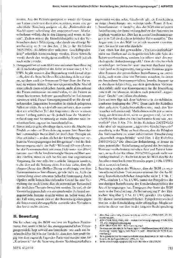 Vorschauseite 2: Neues zur lauterkeitsrechtlichen Beurteilung des „Verkürzten Versorgungsweges-Anmerkungen zur Brillenversorgung Il-Entscheidung des BGH vom 24. Juni 20101