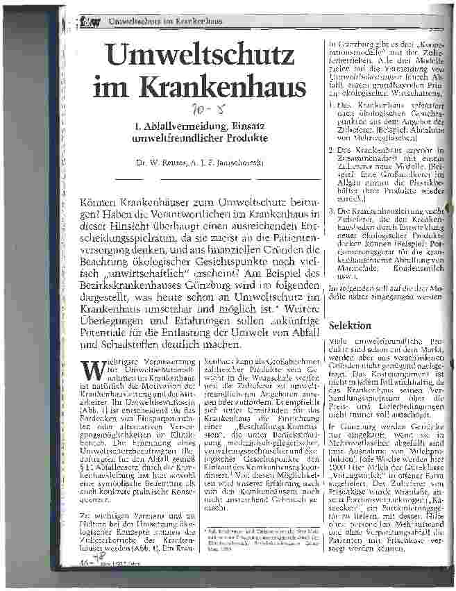 Vorschauseite 1: Umweltschutz im Krankenhaus I. Abfallvermeidung, Einsatz umweltfreundlicher Produkte