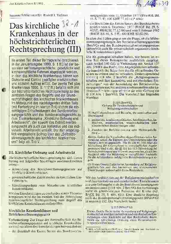 Vorschauseite 1: Das kirchliche Krankenhaus in der höchstrichterlichen Rechtssprechung