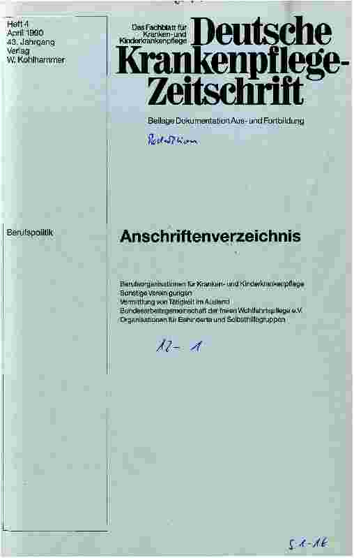 Vorschauseite 1: Anschriftenverzeichnis
