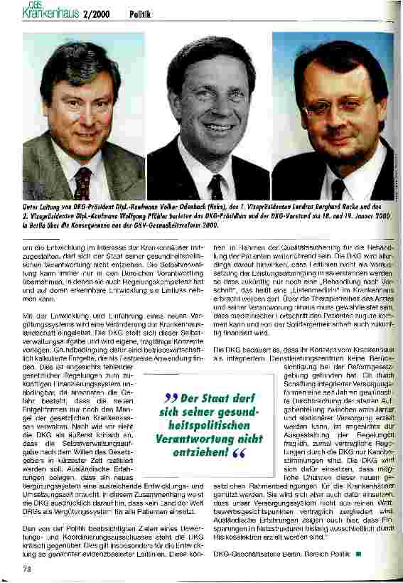 Vorschauseite 2: GKV-Gesundheitsreform 2000 Bewertung aus Sicht des Vorstandes der Deutschen Krankenhausgesellschaft