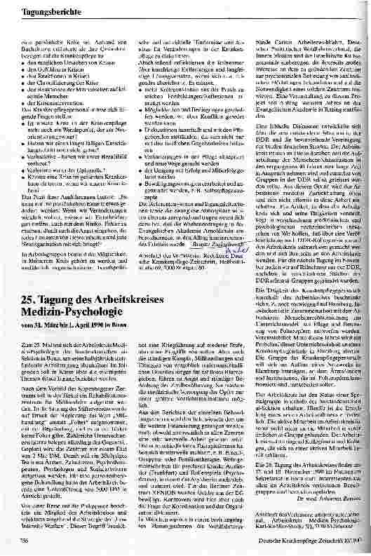 Vorschauseite 2: Ausgebrannt - und dann? Tagung vom 18. -20. Mai 1990 in der ev. Akademie Arnoldshain