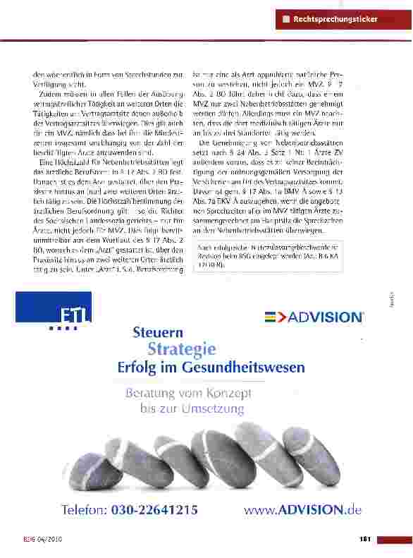 Vorschauseite 2: Genehmigung zur Eröffnung von MVZ-Nebenbetriebsstatten
