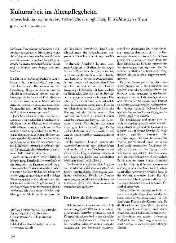 Vorschauseite 1: Kulturarbeit im Altenpflegeheim Abwechslung organisieren, Gespräche ermöglichen, Einrichtungen öffnen