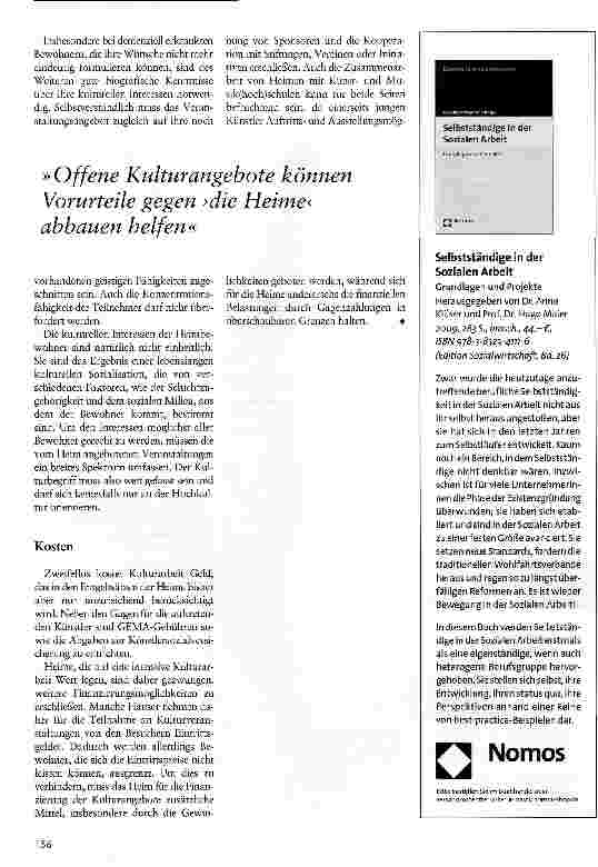Vorschauseite 3: Kulturarbeit im Altenpflegeheim Abwechslung organisieren, Gespräche ermöglichen, Einrichtungen öffnen