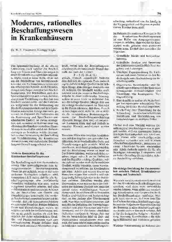 Vorschauseite 1: Modernes, rationelles Beschaffungswesen in Krankenhäusern