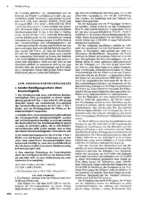Vorschauseite 1: Sonder Kündigungsschutz eines Ersatzmitglieds